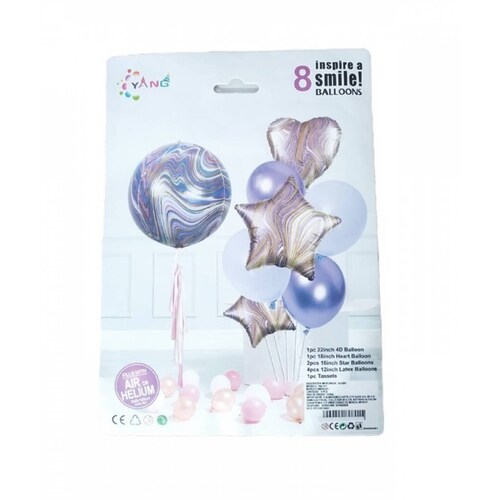 Kit de 8 Globos Orbz Set Esfera Agata Morado Fietsa Decorativo.