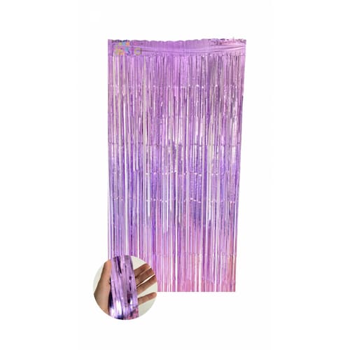 Cortina Lluvia Metálica Lila Para Fiestas, Decoración 2x1m