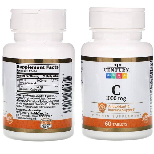 2 pz 21st Century, Vitamin C, 1,000 Mg, 60 Tablets.