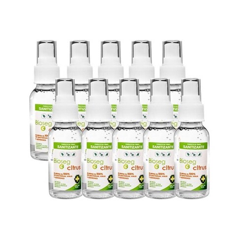 10pz Spray Sanitizante Bioseg Citrus, Antibacterial Orgánico de Bolsillo