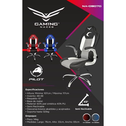 Sillas Gamer Pilot Naceb Gaming  Ajustable Reforzada 120kg