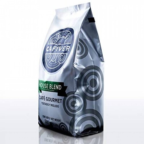 Cafiver House Blend, café tostado molido con cafeína en bolsa con válvula de 500 gramos