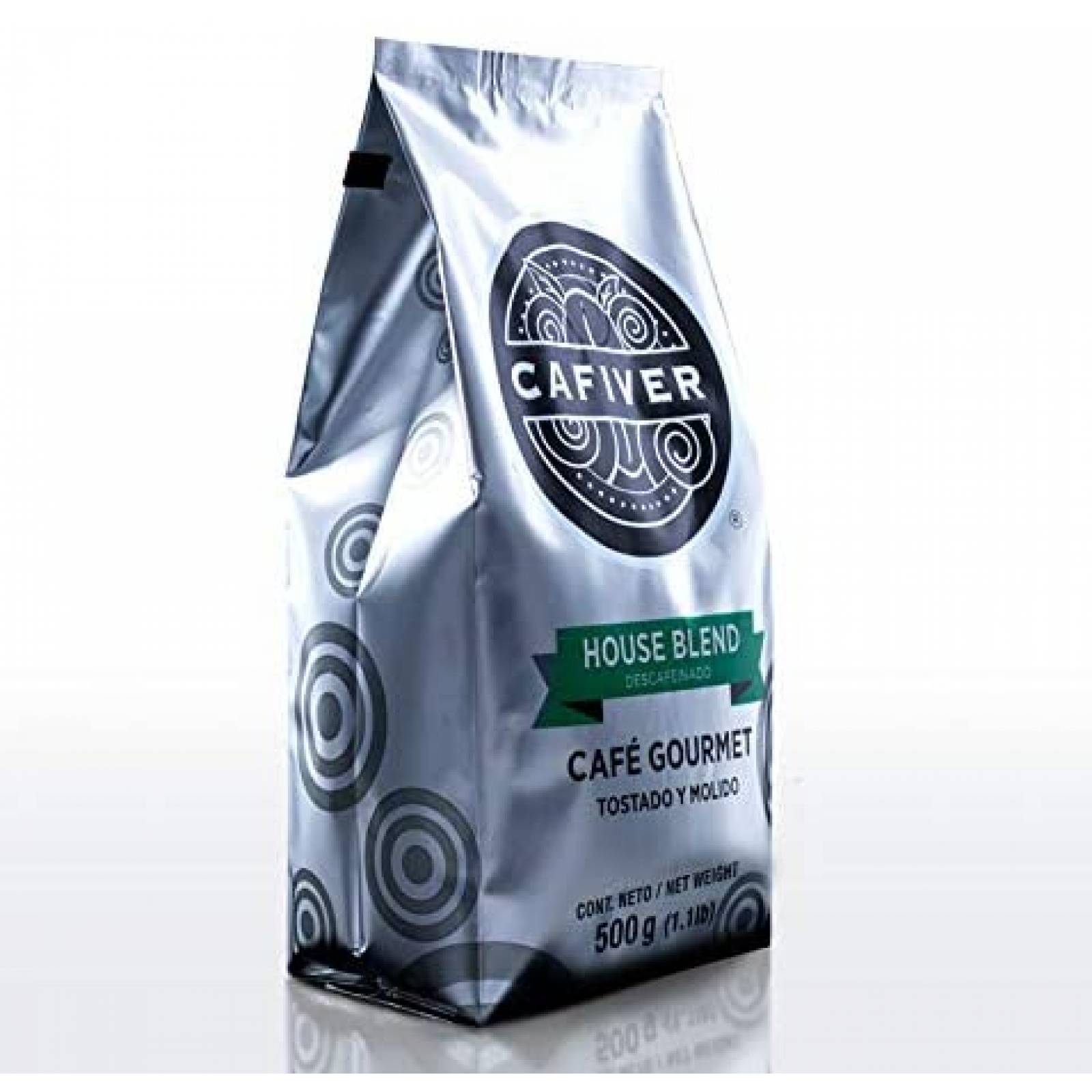 Cafiver house blend, café tostado molido con cafeína en bolsa con