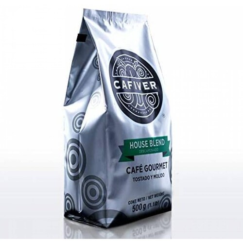 Cafiver House Blend, café tostado molido con cafeína en bolsa con válvula de 500 gramos