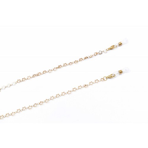 ADORN, Cadena para lentes y cubre bocas, color dorado diseño en estrellas a tono, mujer.