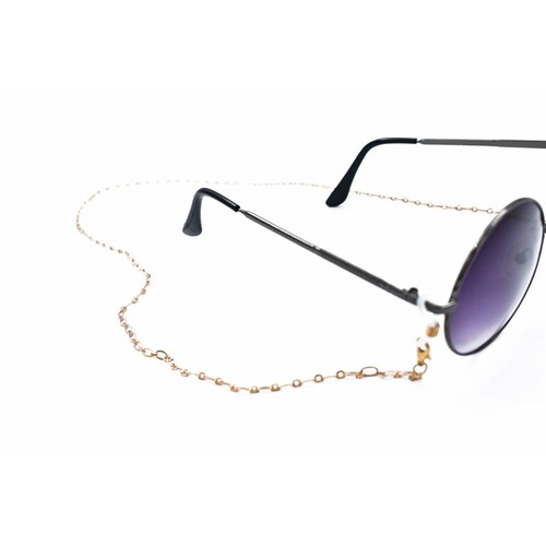 ADORN, Cadena para lentes y cubre bocas básica color dorado en forma de ovalo, mujer.
