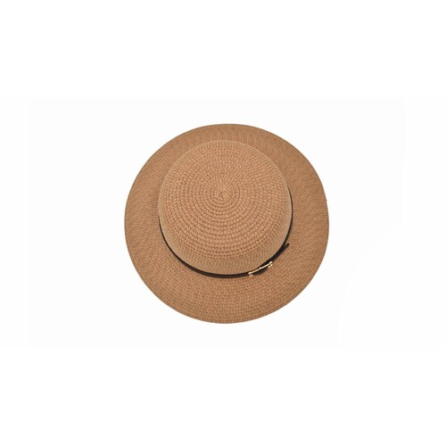 ADORN, Sombrero tipo campana color café,  detalle de cinta con hebilla.