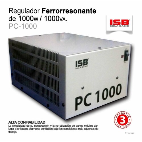 REGULADOR SOLA BASIC ISB PC 1000 FERRORESONANTE 1000VA   800W 4 CONTACTOS COLOR BEIGE