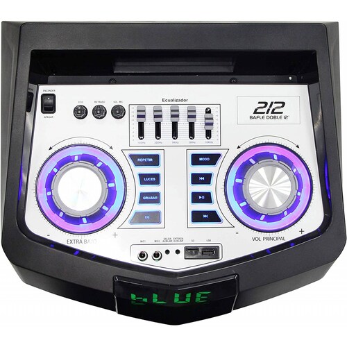 BAFLE AMPLIFICADO RECARGABLE BOCINA DOBLE DE 12 PULG 24000W PMPO PORTATIL CON RUEDAS Y MANIJA RETRACTIL BT  USB  MICRO S