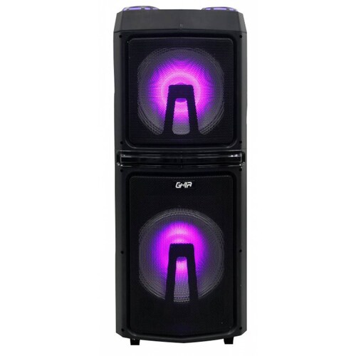 BAFLE AMPLIFICADO RECARGABLE DE DJ BOCINA DOBLE DE 12 PULG 24000W PMPO PORTATIL CON RUEDAS Y MANIJA RETRACTIL BTX2  USBX