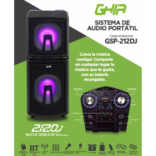 BAFLE AMPLIFICADO RECARGABLE DE DJ BOCINA DOBLE DE 12 PULG 24000W PMPO PORTATIL CON RUEDAS Y MANIJA RETRACTIL BTX2  USBX