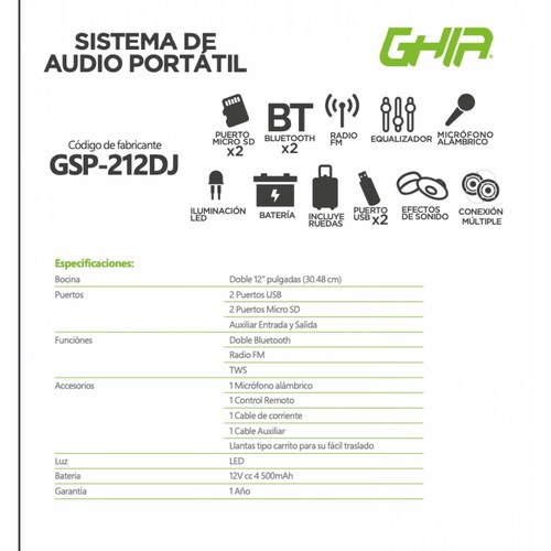 BAFLE AMPLIFICADO RECARGABLE DE DJ BOCINA DOBLE DE 12 PULG 24000W PMPO PORTATIL CON RUEDAS Y MANIJA RETRACTIL BTX2  USBX
