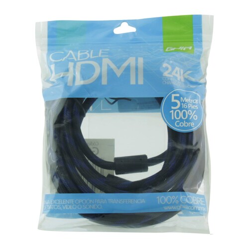 CABLE HDMI GHIA 5 MTS 19P 4K A 60HZ 3D COBRE V2 0 BOLSA