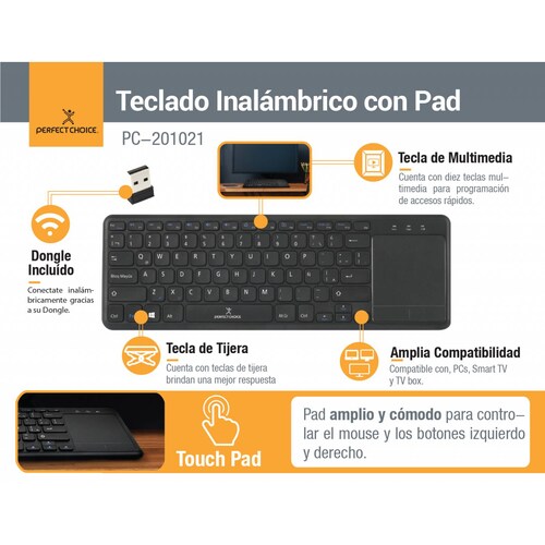  Teclado Inalambrico Touch Pad Perfect Choice Negro Pc 201021