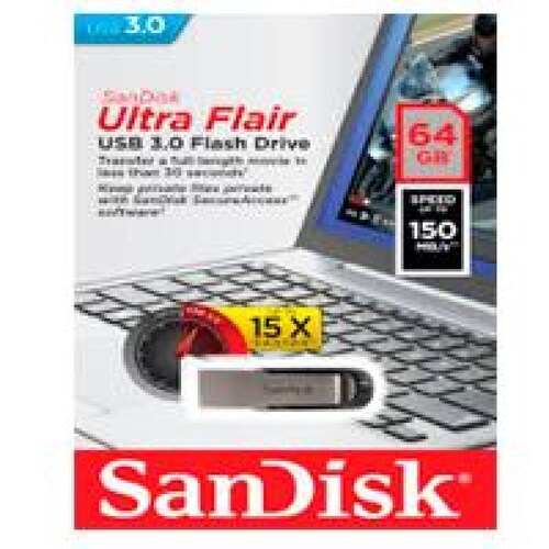MEMORIA SANDISK 64GB USB 3 0 ULTRA FLAIR METALICA PARA MAC Y WINDOWS 150MB S