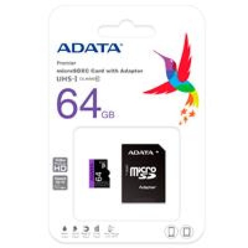 MEMORIA ADATA MICRO SDXC SDHC UHS I 64GB CLASE 10 A1 100MB 25MB SEG C ADAPTADOR
