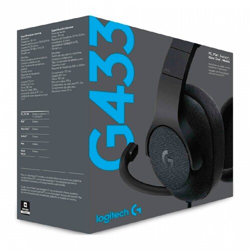AUDIFONOS CON MICROFONO TIPO DIADEMA LOGITECH G433 COLOR NEGRO ALAMBRICOS PARA JUEGOS USB SONIDO ENVOLVENTE 7 1
