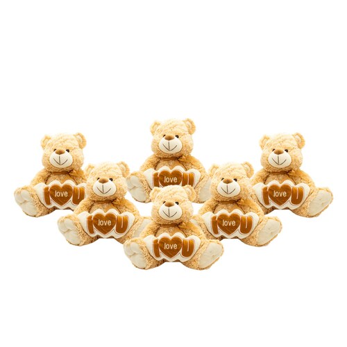 Oso De Peluche Café Suave Diseño I Love You 6 Pzas Mayoreo