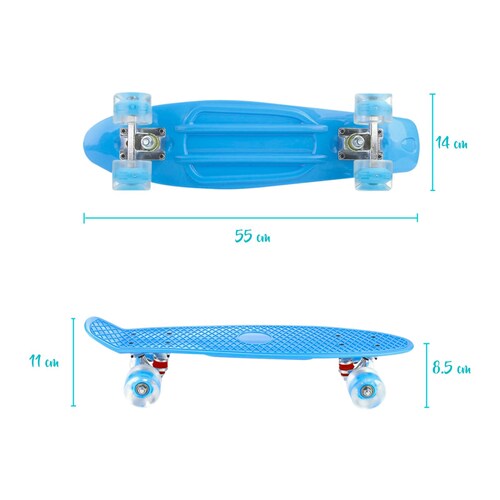 Patineta Penny Skate Clasica Antiderrapante Poliuretano Azul Luz Led