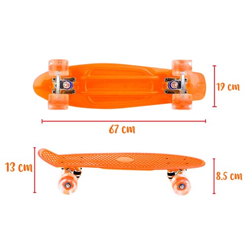 PATINETA PENNY  Grande Naranja Llantas Luz Led Poliuretano Antiderrapante