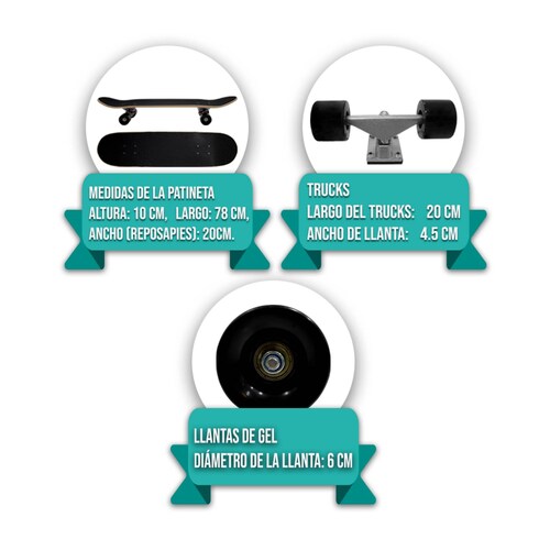 PATINETA SKATEBOARD Clásica León Tabla Madera Juvenil Llantas Resistentes De Gel