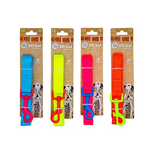 Correa Mediana Para Perro Resistente Color Fluorescentes 120 cm de Largo Con Clip Giratorio