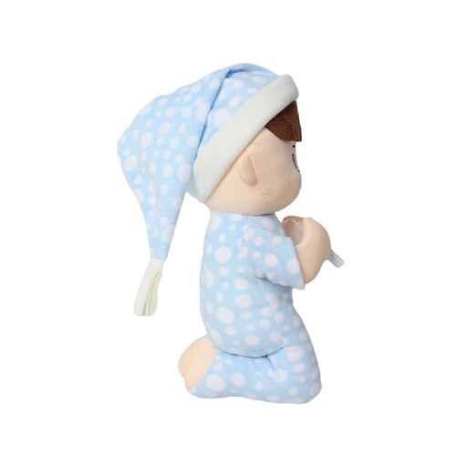 Muñeco Rezador De Tela Con Pijama Vela Luz Sonido Oracion Padre Nuestro 28 cm