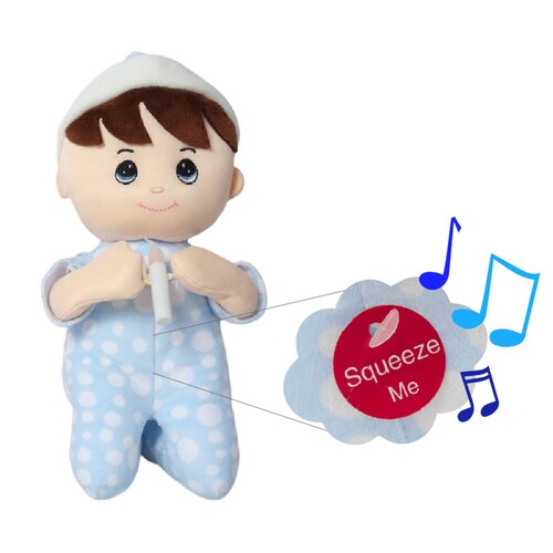 Muñeco Rezador De Tela Con Pijama Vela Luz Sonido Oracion Padre Nuestro 28 cm