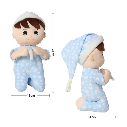 Muñeco Rezador De Tela Con Pijama Vela Luz Sonido Oracion Padre Nuestro 28 cm