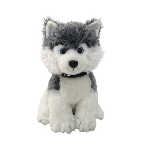 Perro Perrito Cachorro Husky De Peluche Gris Chico Juguete Infantil Ultra Suave 28 cm Altura Ojos Glitter Brillosos