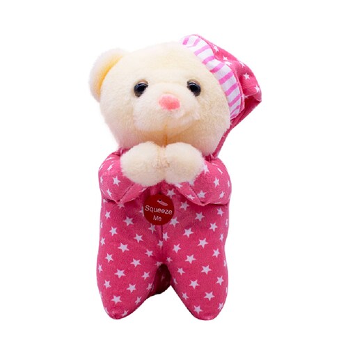 Muñeco Oso Rezador De Peluche Con Pijama Sonido Oracion Ángel De La Guarda 23 cm Alto