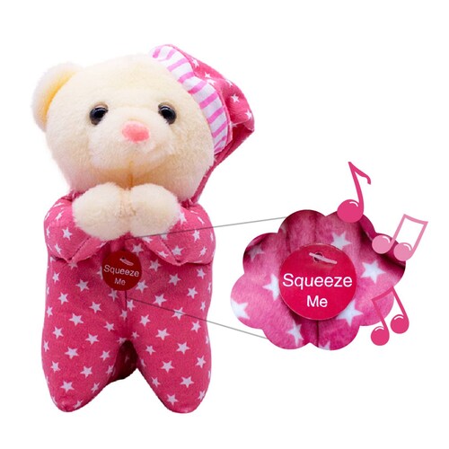 Muñeco Oso Rezador De Peluche Con Pijama Sonido Oracion Ángel De La Guarda 23 cm Alto