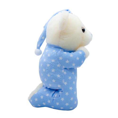 Muñeco Oso Rezador De Peluche Con Pijama Sonido Oracion Ángel De La Guarda 23 cm Alto
