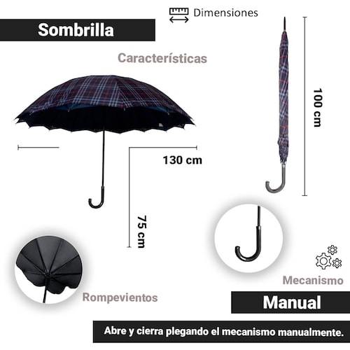 Paraguas Sombrilla Manual Con Diseño Escocés Tipo Bastón