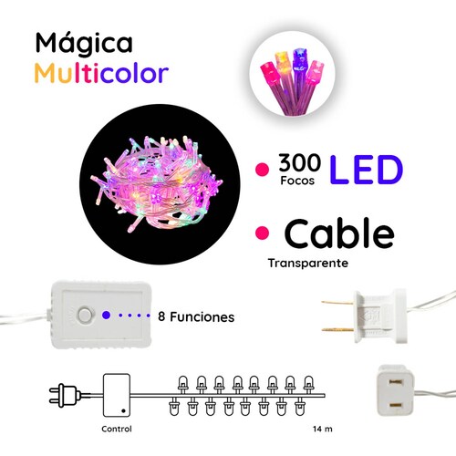 Serie De Luces Led Navideña 300 Focos Luz Multicolor 14 Mts
