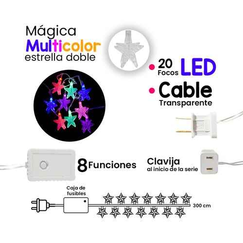 Serie De Estrellas Luz Multicolor 20 Led 8 Funciones 3 Mts
