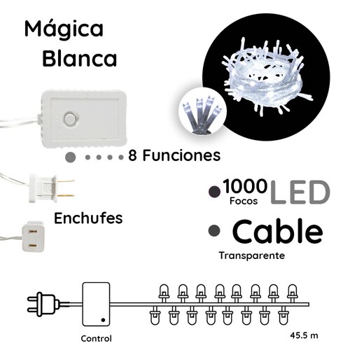Serie De Luces 1000 Led Luz Blanca 8 Funciones 40.5 Metros
