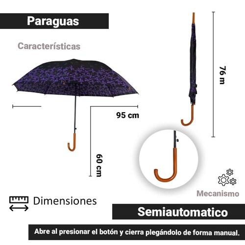 Paraguas Sombrilla De Bastón Semiautomático Estampado Tela Repelente Resistente.