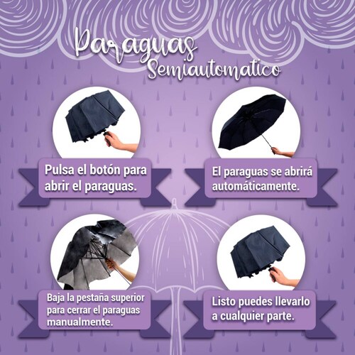 Paraguas Sombrilla De Bastón Semiautomático Estampado Tela Repelente Resistente.