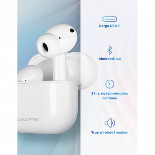 Audífonos Inalámbrico  5hrs de Música con Funda de Silicón SoundMates V2 Rosa