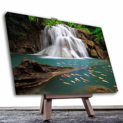 Cuadro Decorativo Canvas Paisaje de Cascadas y Peces de 60 x 40 cm