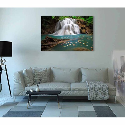 Cuadro Decorativo Canvas Paisaje de Cascadas y Peces de 60 x 40 cm