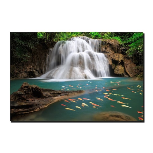 Cuadro Decorativo Canvas Paisaje de Cascadas y Peces de 60 x 40 cm