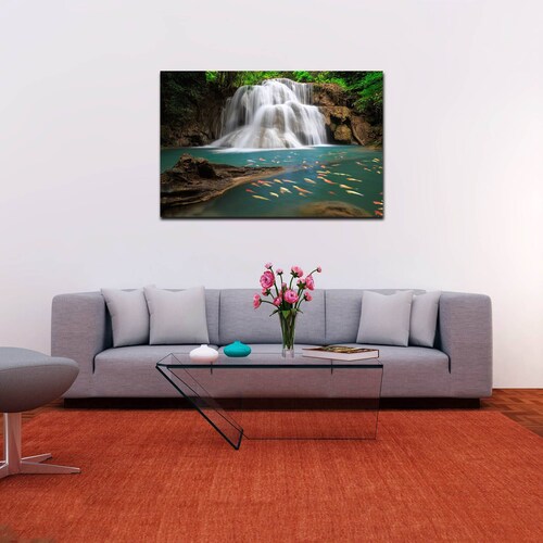 Cuadro Decorativo Canvas Paisaje de Cascadas y Peces de 60 x 40 cm