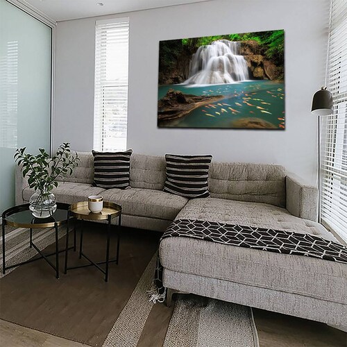 Cuadro Decorativo Canvas Paisaje de Cascadas y Peces de 60 x 40 cm