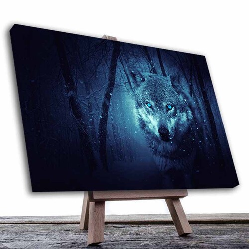 Cuadro Decorativo Canvas Paisaje de Lobo Místico en la nieve 135 X 90 cm.