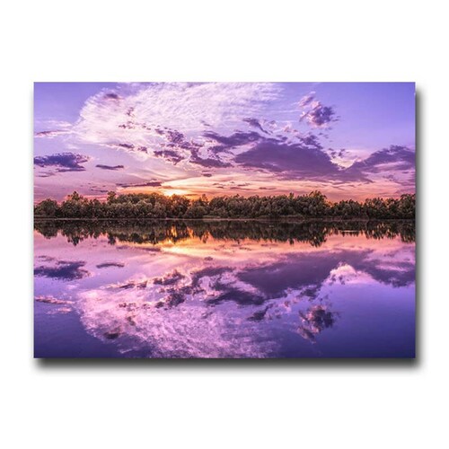 Cuadro Decorativo Canvas Paisaje de un lago al atardecer en colores lila 120 X 80 cm.
