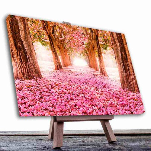 Cuadro Decorativo Canvas Paisaje de camino de pétalos rosas en el bosque de 90 X 60 cm