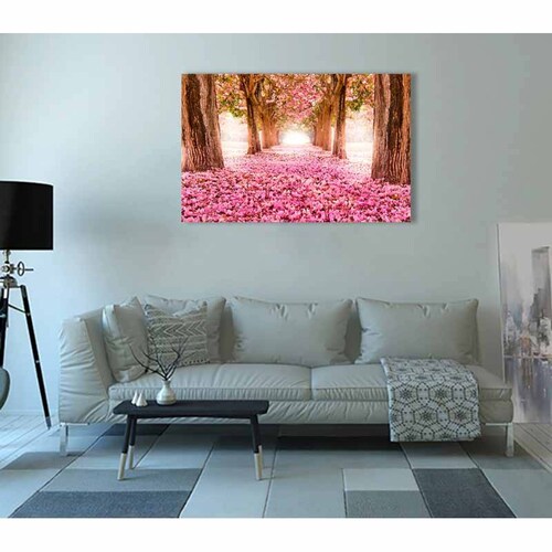 Cuadro Decorativo Canvas Paisaje de camino de pétalos rosas en el bosque de 90 X 60 cm