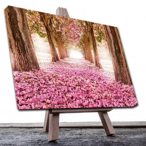 Cuadro Decorativo Canvas Paisaje de camino de pétalos rosas en el bosque de 90 X 60 cm